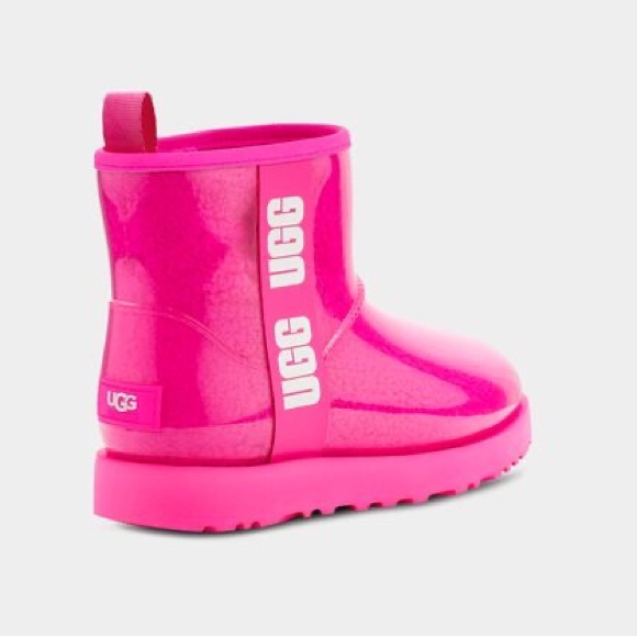 UGG CLASSIC MINI WATERPROOF CLEAR BOOT PINK BOOTS - Picture 4 of 5